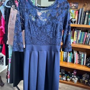 Miusol Navy Floral Lace Long Sleeve Dress
